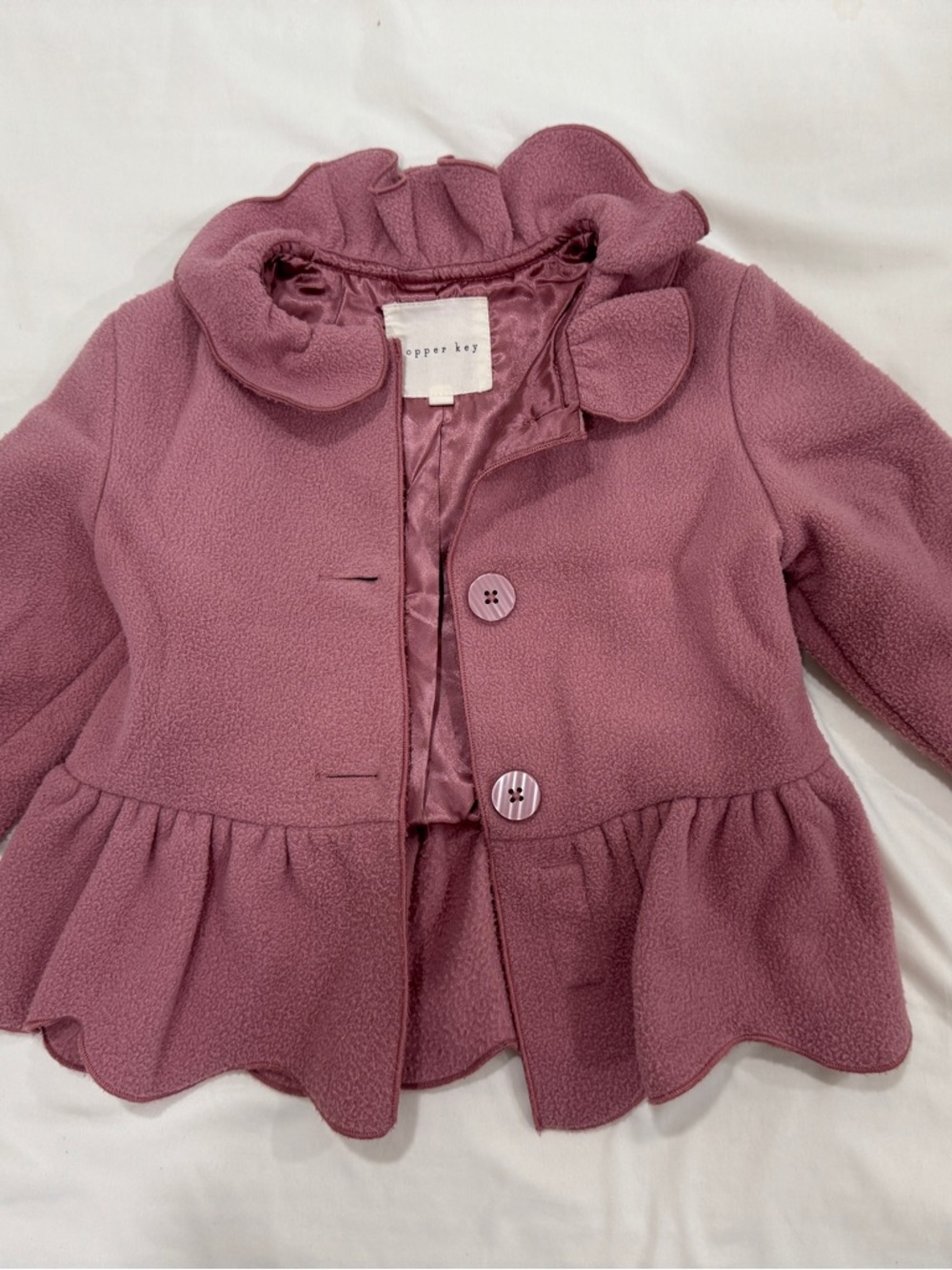 Copper Key Mauve Peplum Ruffle Collar Coat
